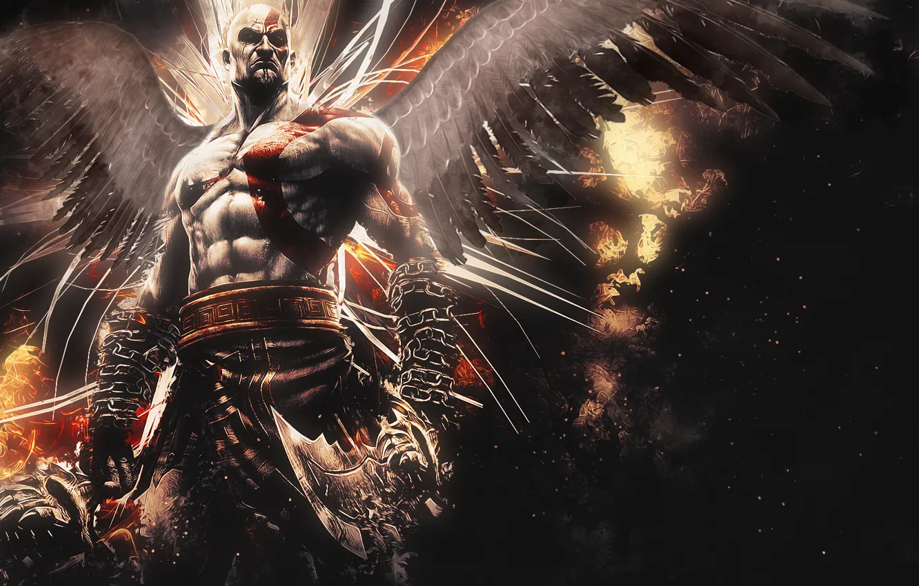 Фото обои abstract, Kratos, God of War, wings, background, video game, Ascension, blades