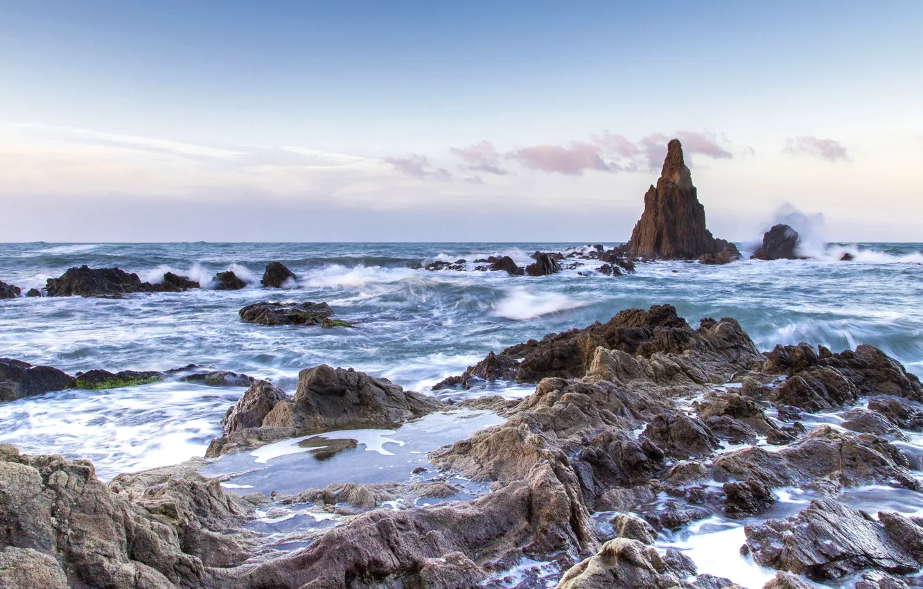 Фото обои скалы, Испания, морской пейзаж, рифы, Альмерия