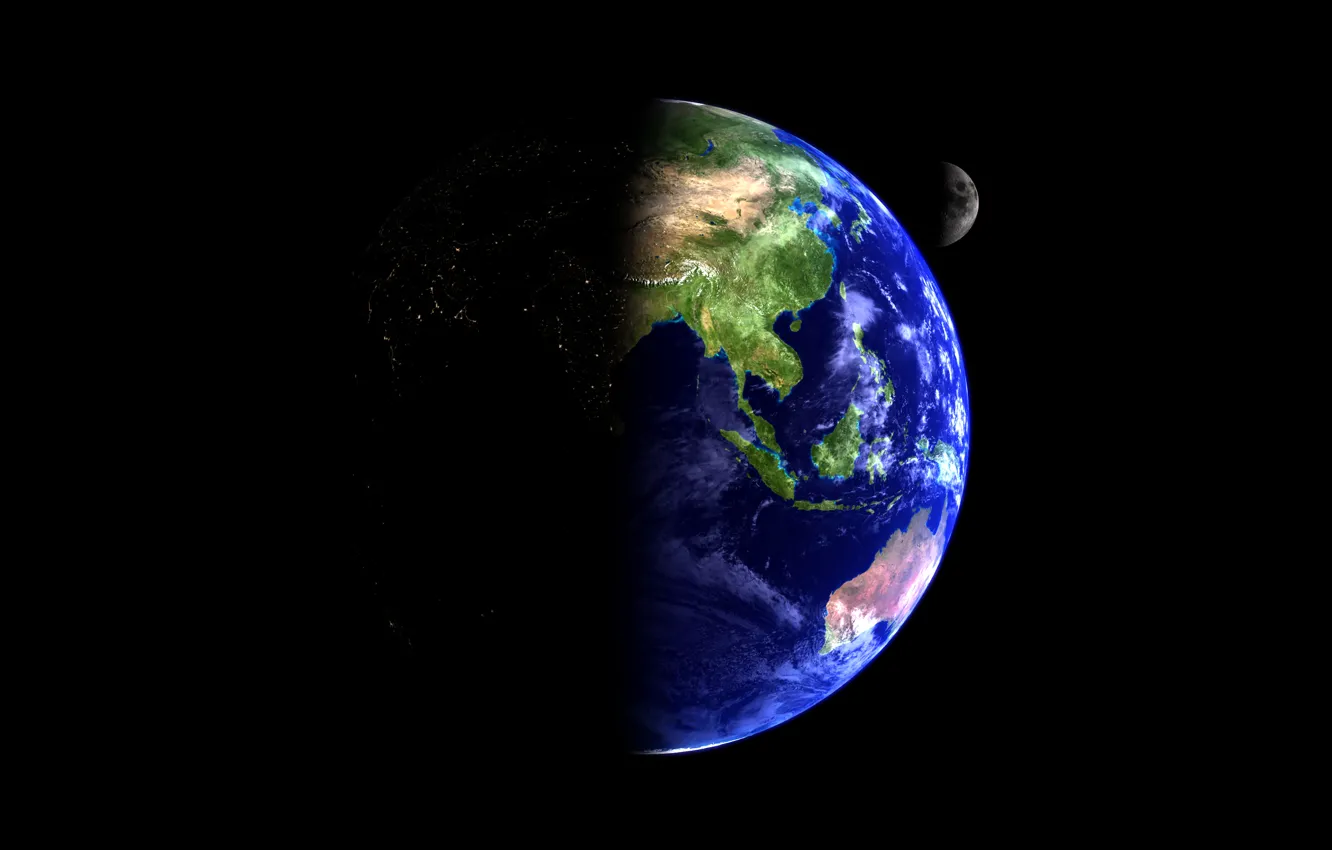 Фото обои космос, земля, луна, планета, спутник, красота