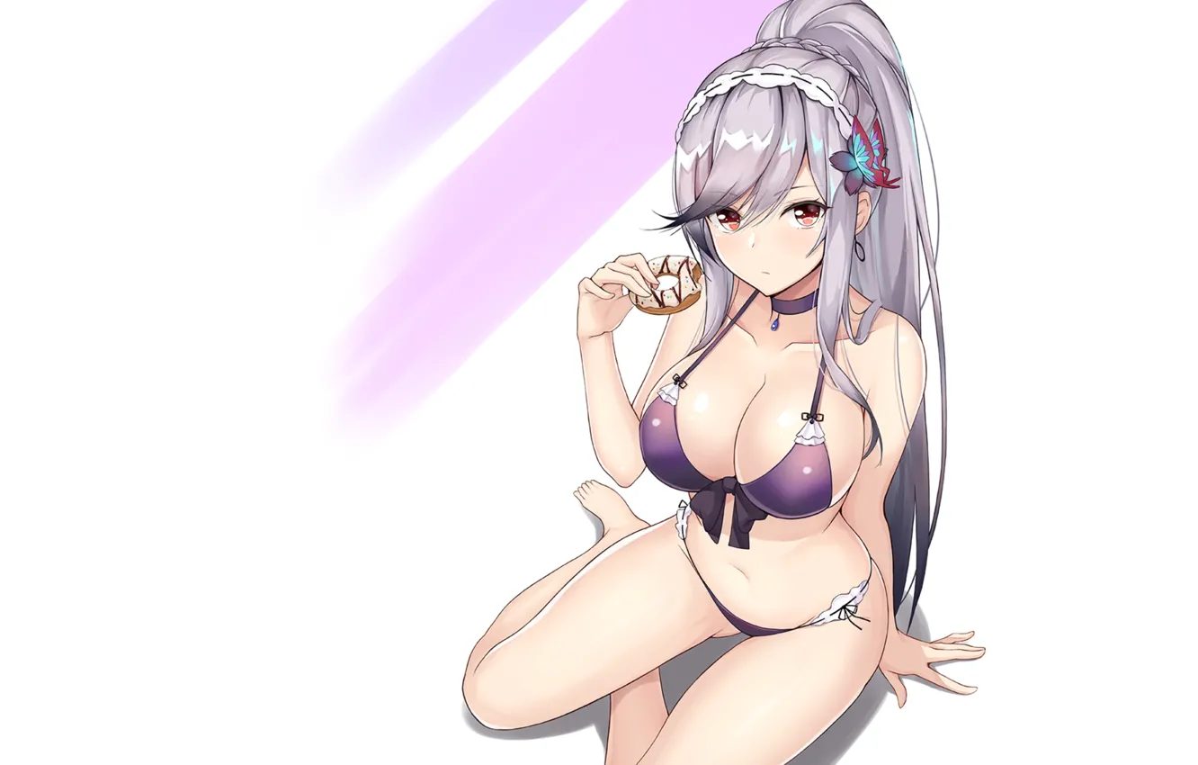 Фото обои girl, hot, sexy, hot girl, boobs, anime, purple, breasts