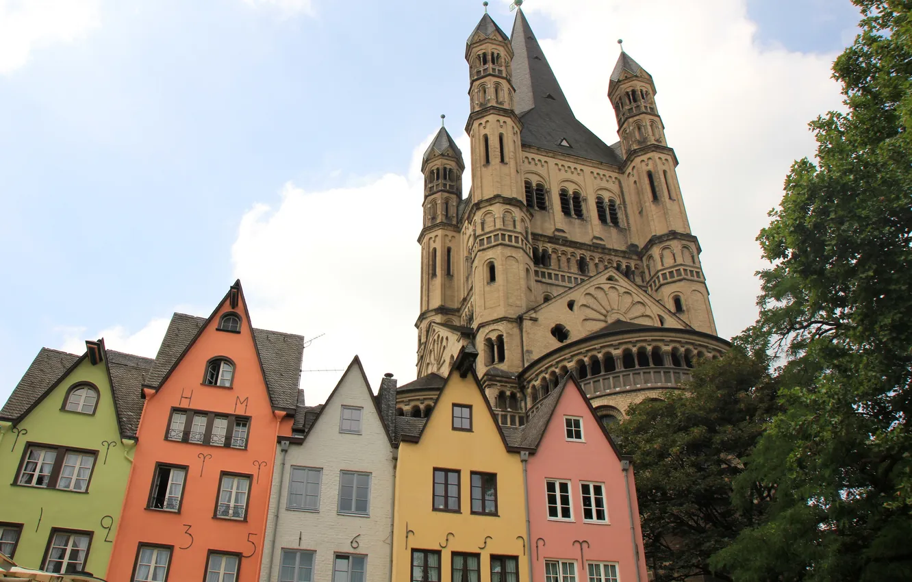 Фото обои небо, замок, башня, дома, Германия, Кельн