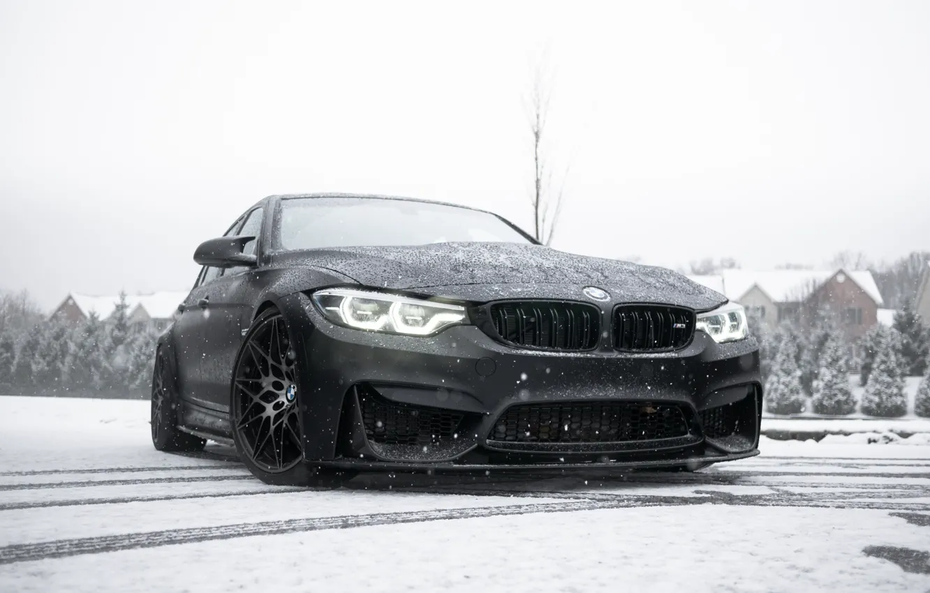 Фото обои BMW, Light, Winter, Black, Snow, F80, Sight, LED