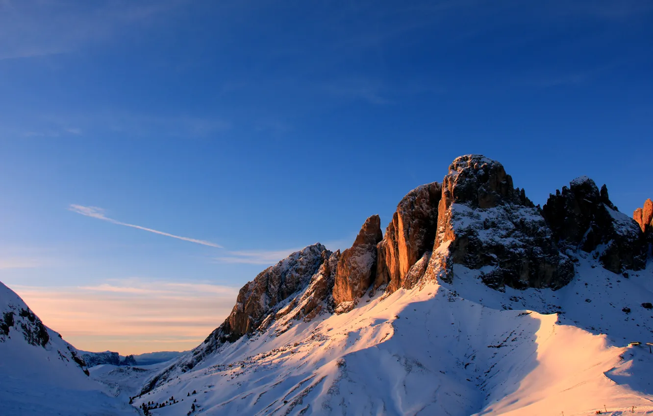 Фото обои снег, горы, вершина, Trentino-Alto Adige, Campitello di Fassa