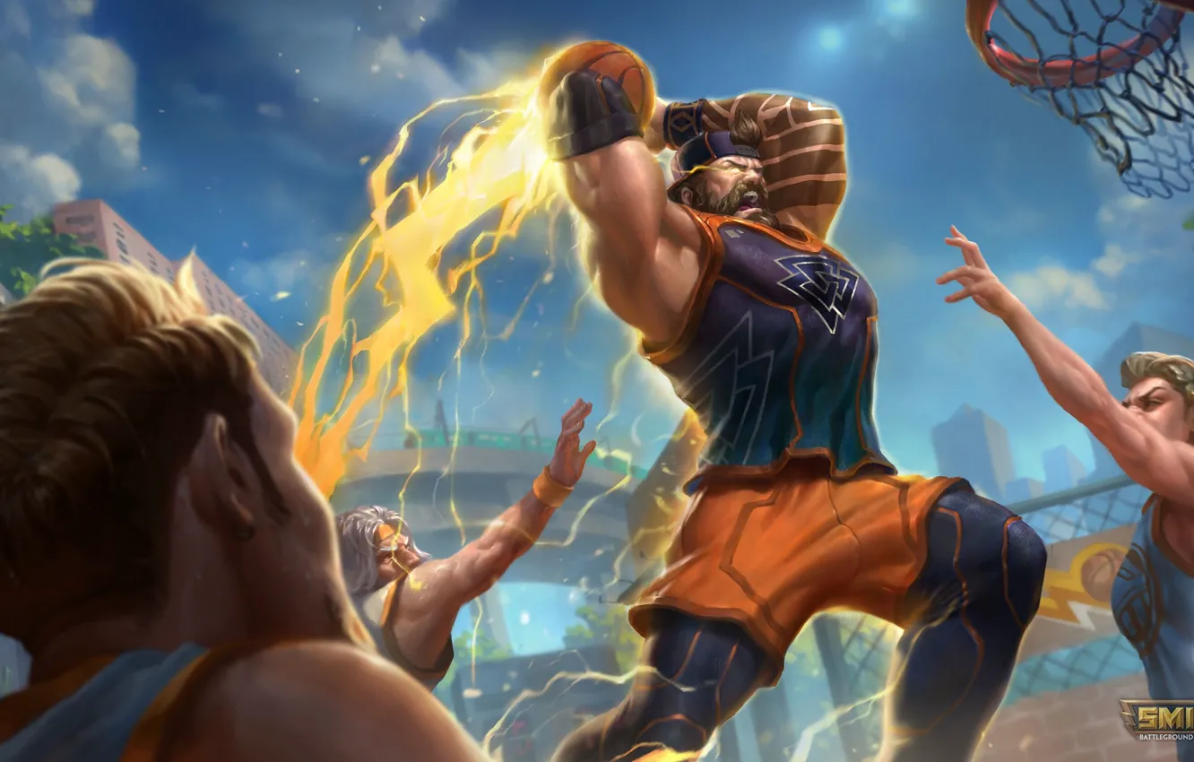 Фото обои игра, мяч, Один, баскетбол, баскетбольный мяч, Odin, Smite