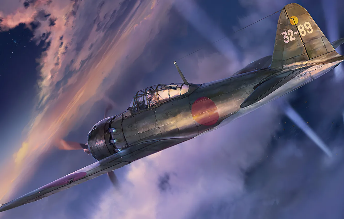 Фото обои art, airplane, aviation, zero, Mitsubishi a6m5