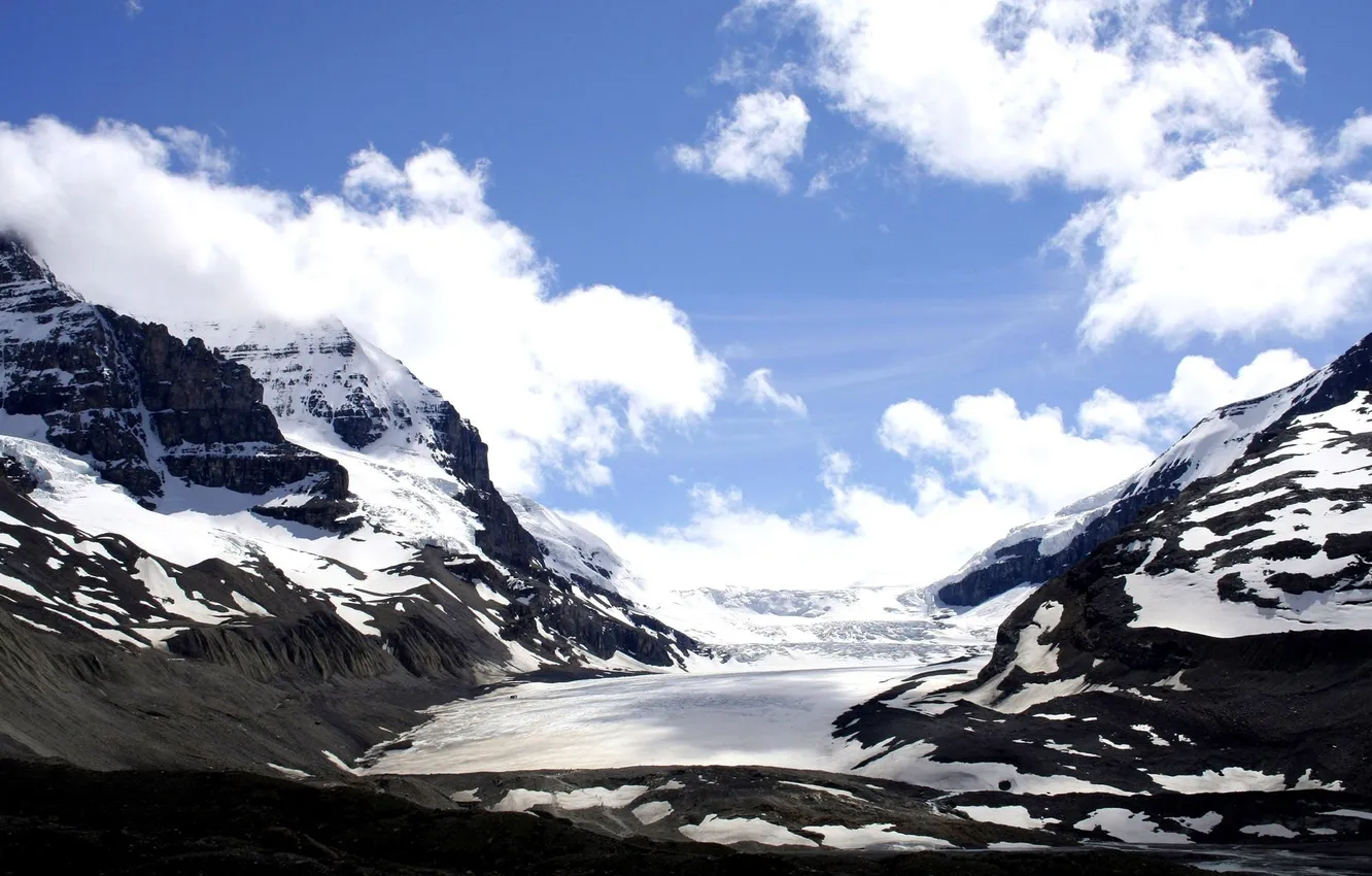 Фото обои лед, снег, горы, природа, озеро, склон