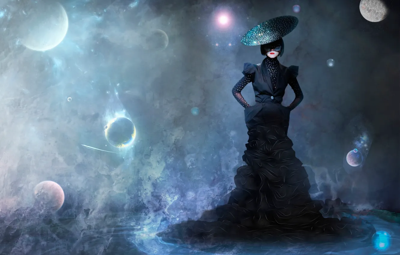 Фото обои space, style, vision, abstraction, Magic, the girl in the black