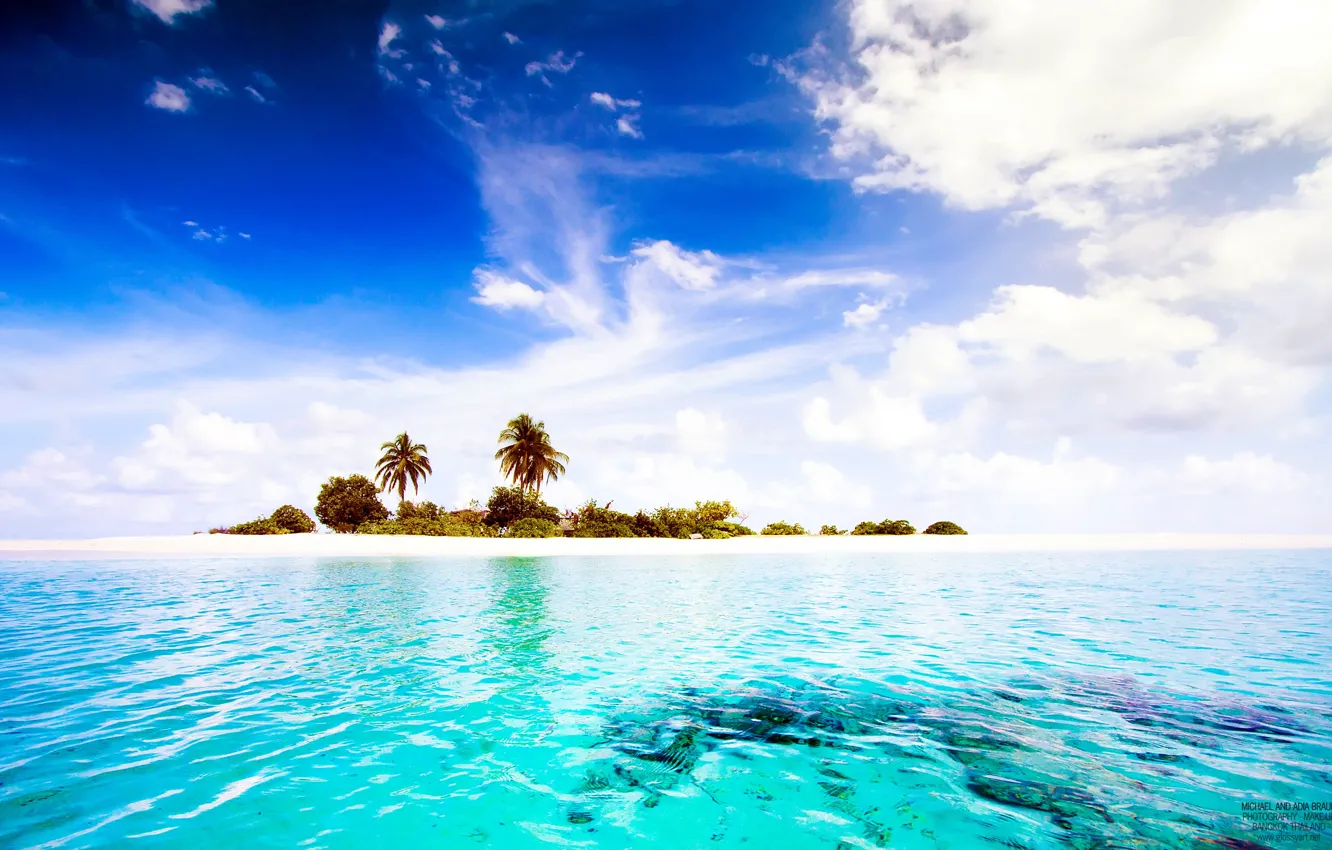 Фото обои тропики, пальмы, океан, остров, Мальдивы, Maldives, paradise