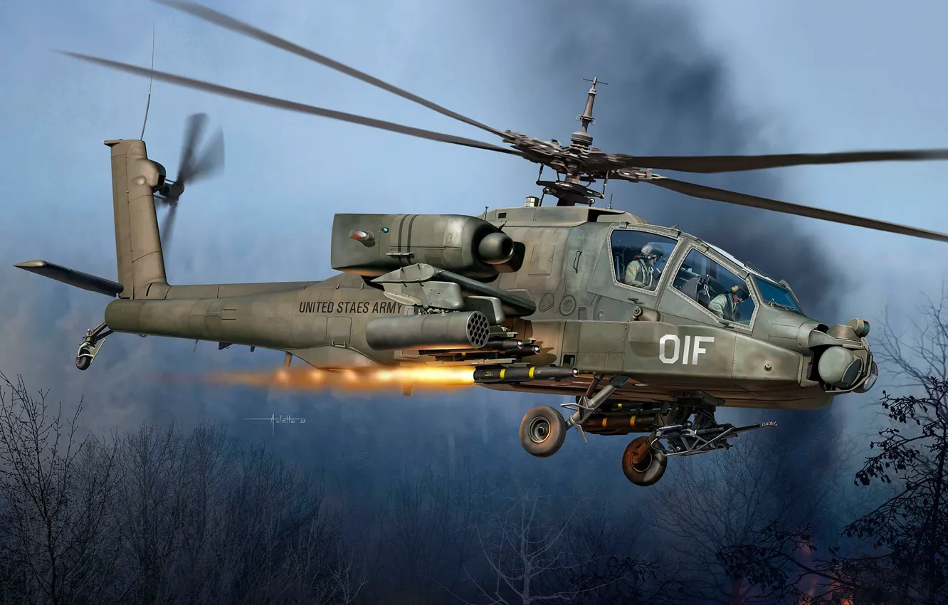 Фото обои США, US Army, ударный вертолет, Auletta, AH-64A Apache