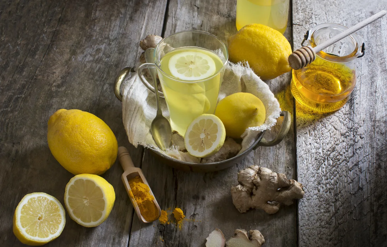 Фото обои лимон, чай, мед