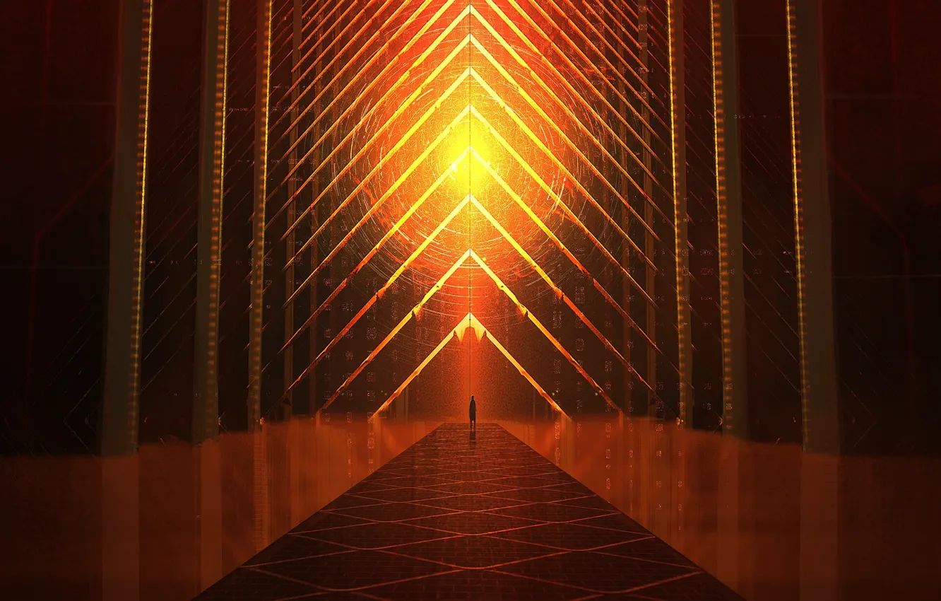 Фото обои Мост, Человек, Свет, Силуэт, Light, Арт, Art, Bridge