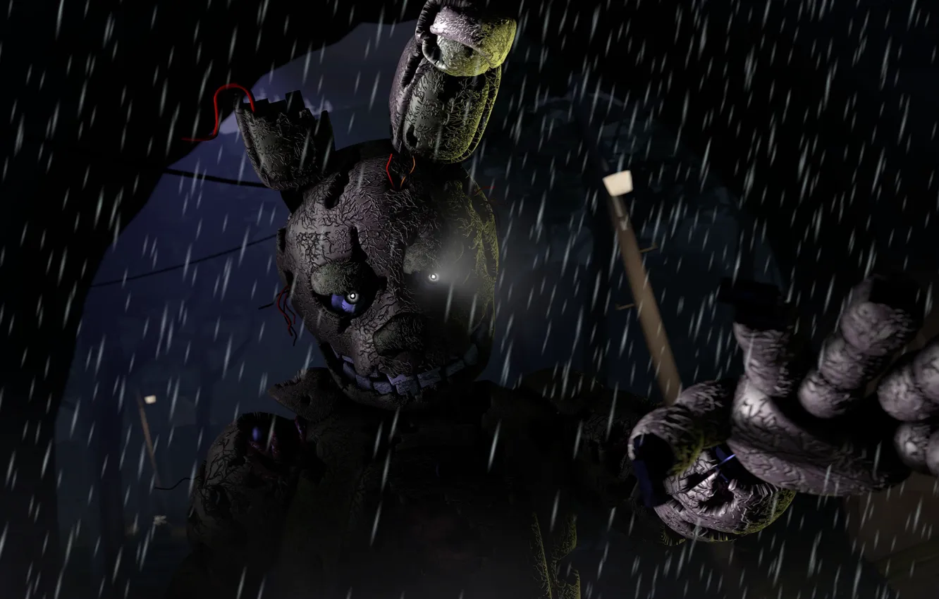 Фото обои дождь, Five Nights At Freddy's, Пять ночей у Фредди, механическая кукла