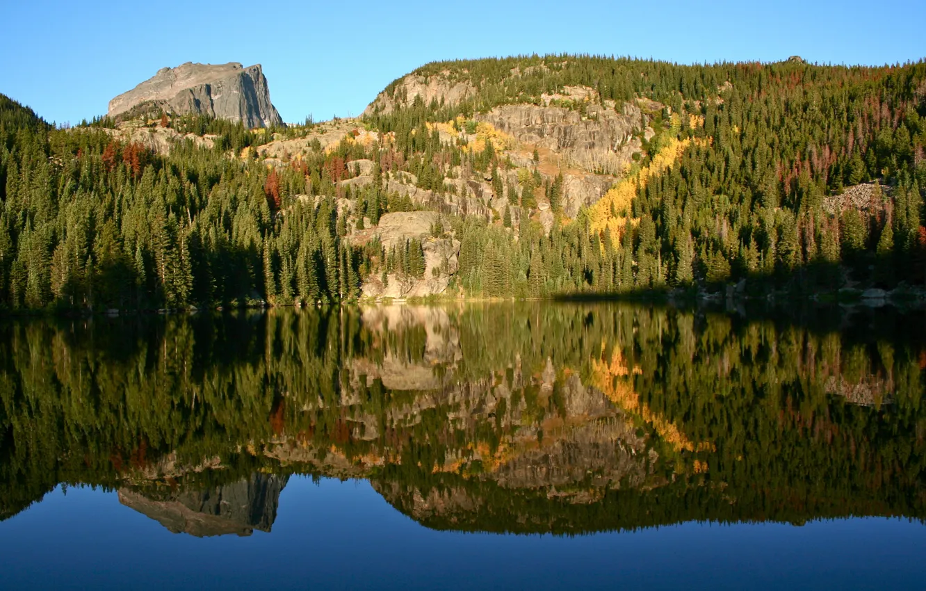 Фото обои небо, деревья, горы, озеро, отражение