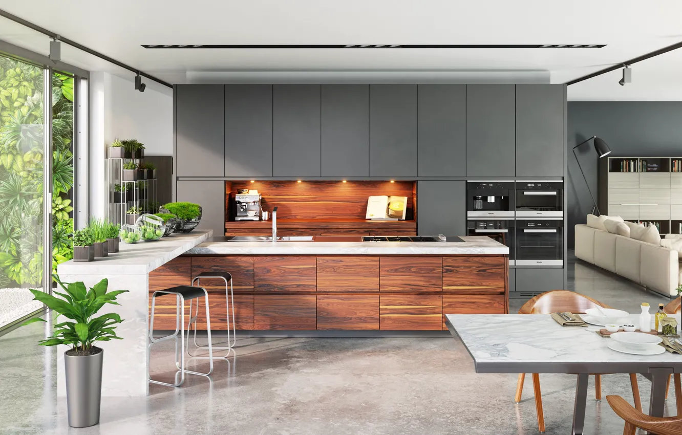 Фото обои мебель, интерьер, подсветка, помещение, Kitchens CGI
