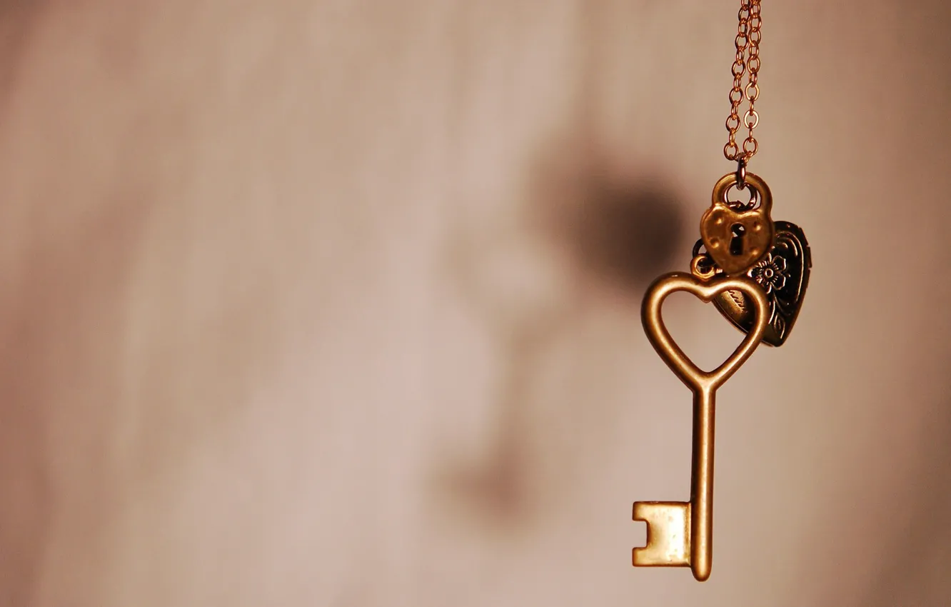 Фото обои макро, замок, сердце, ключ