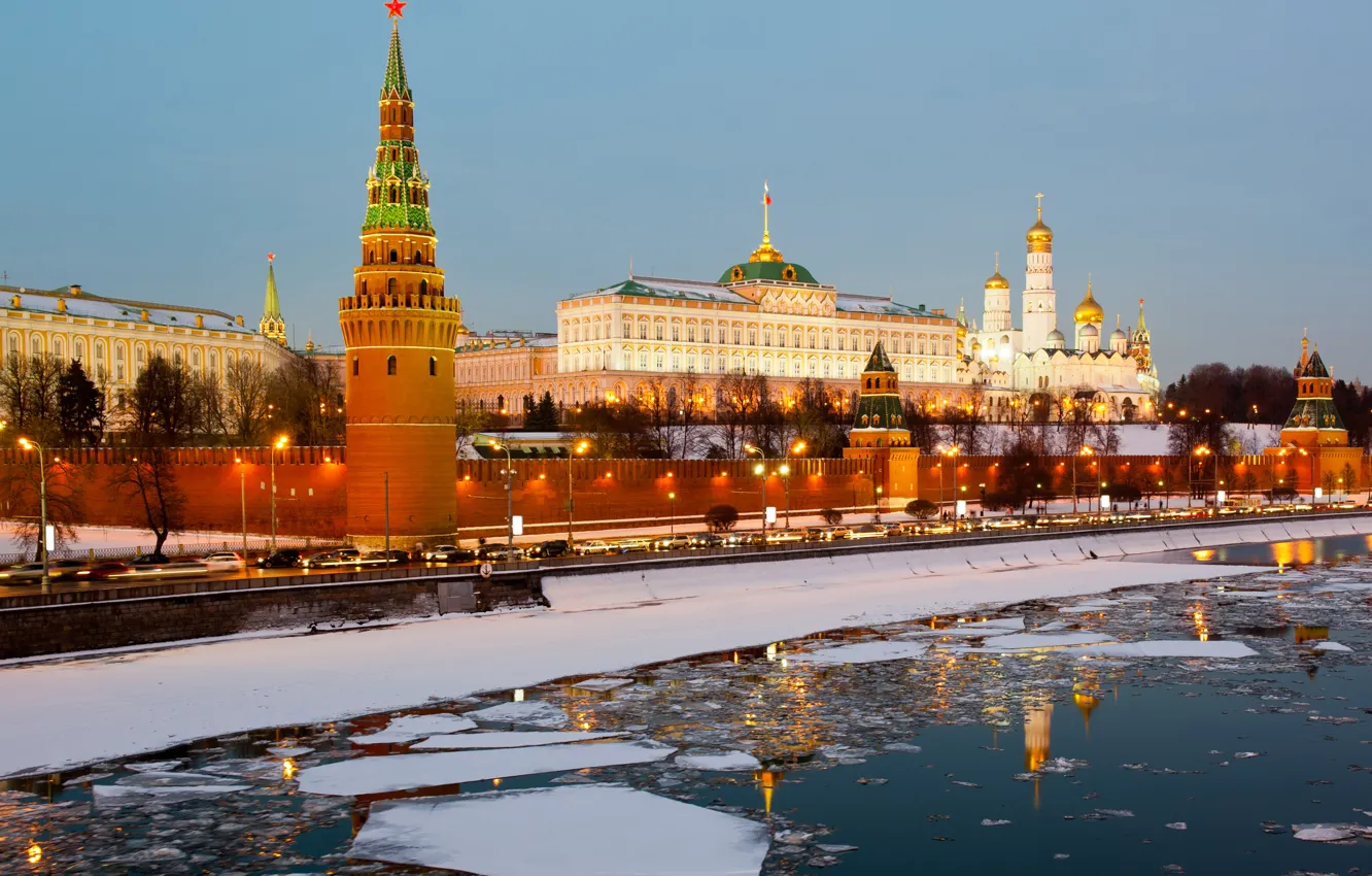 Фото обои лед, зима, city, река, Москва, Кремль, Россия, Russia