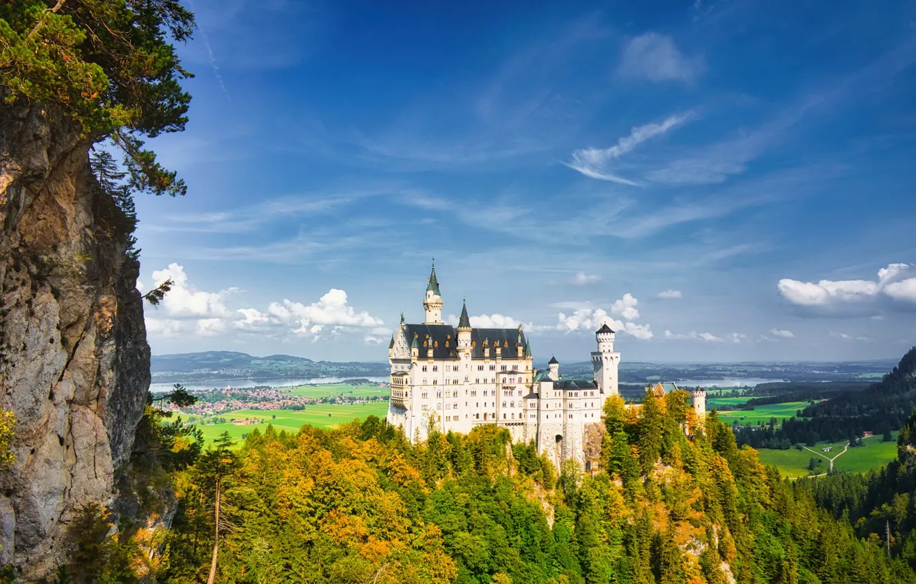 Фото обои осень, пейзаж, горы, природа, замок, Германия, Бавария, леса