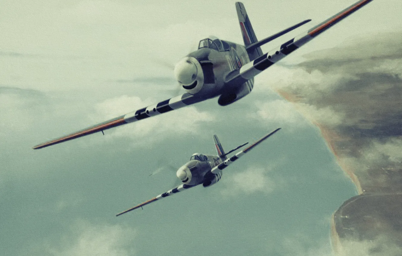 Фото обои war, art, ww2, p 51 c, mustang mk1a