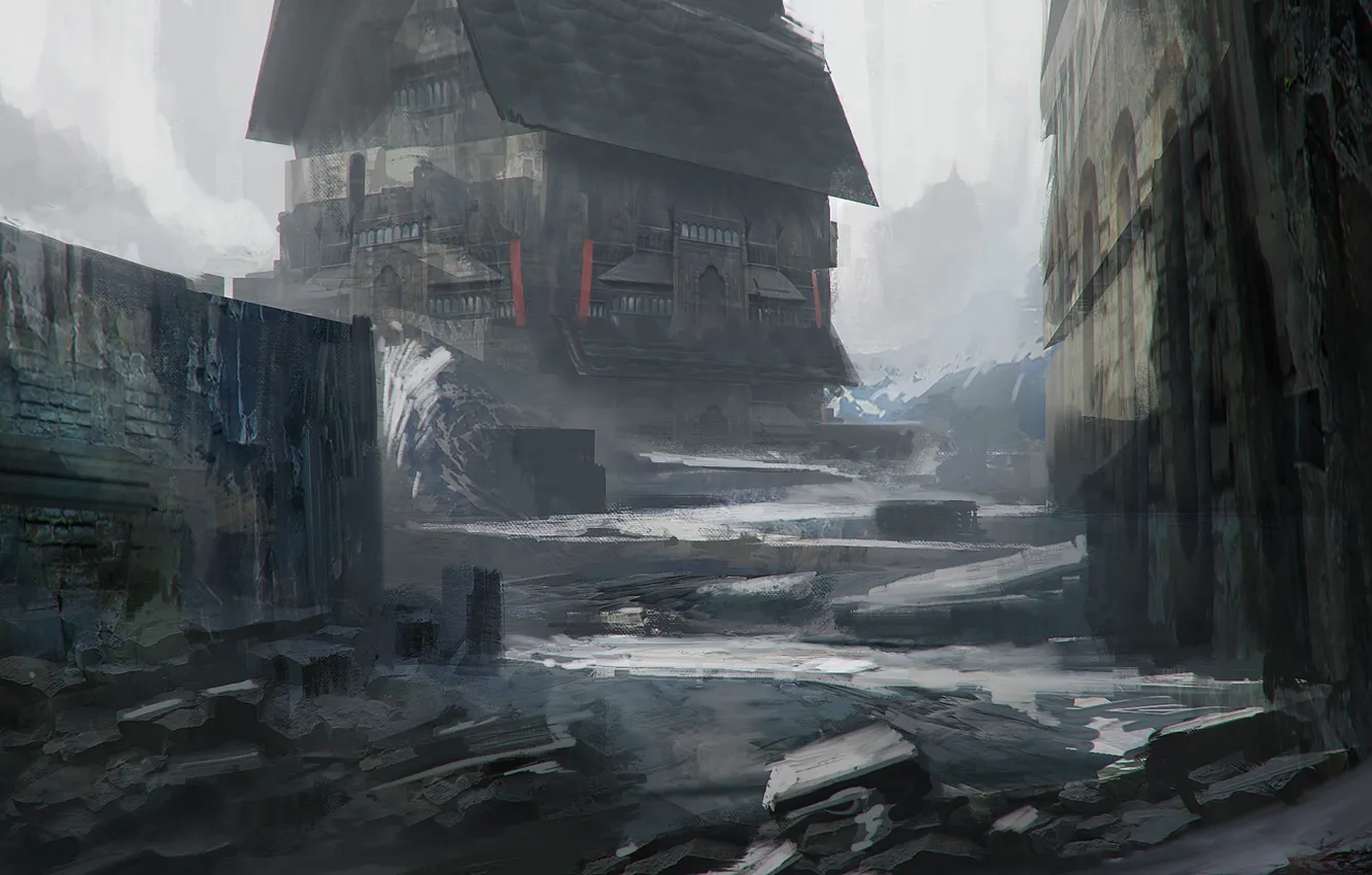 Фото обои крыша, дома, snow sanctuary