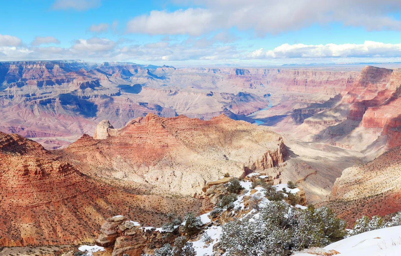 Фото обои Природа, Облака, Горы, Снег, Панорама, Парк, США, Пейзаж