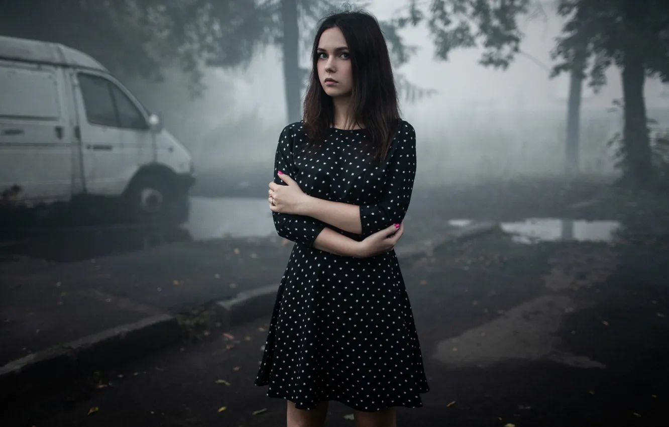 Фото обои взгляд, туман, Девушка, платье, Андрей Фролов, ГАЗель