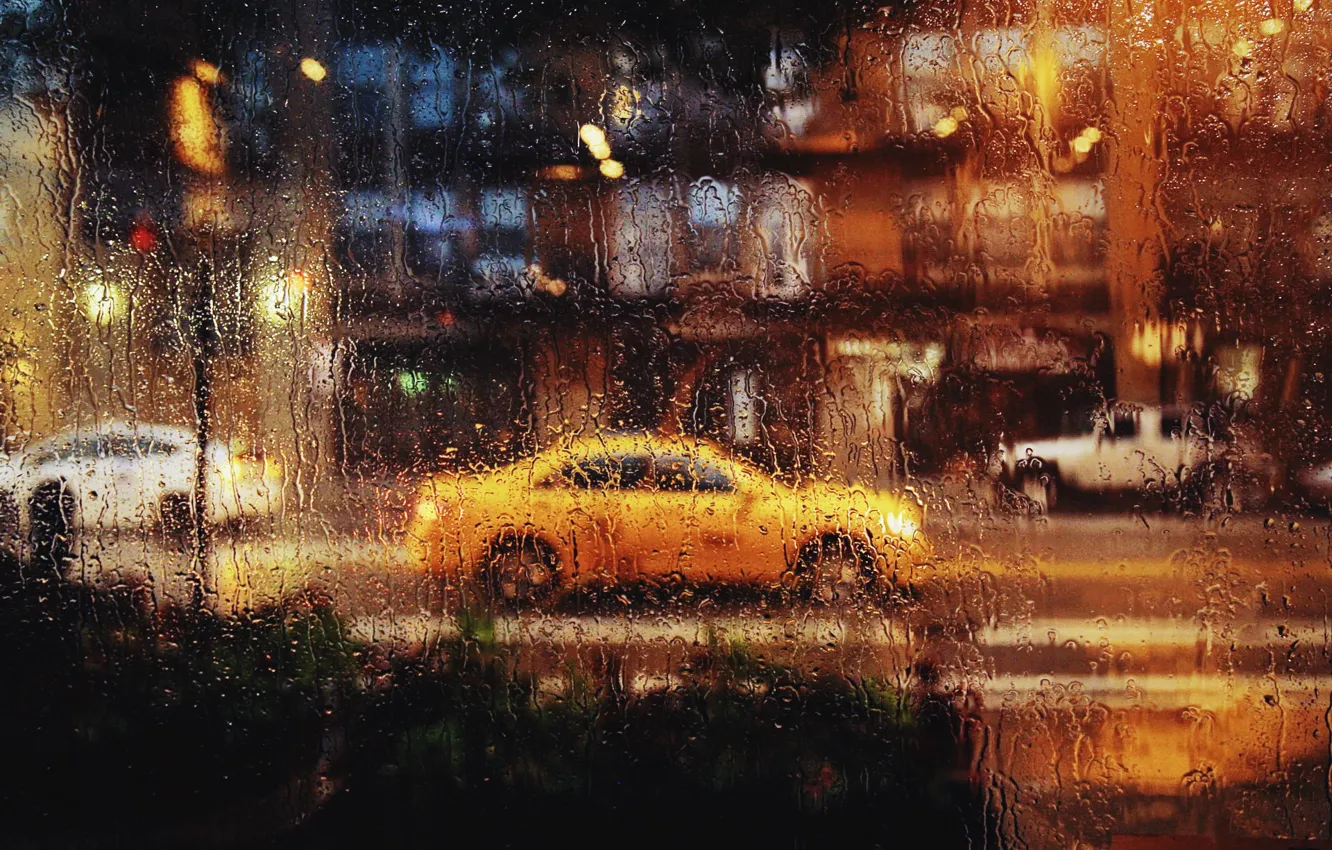 Фото обои стекло, капли, город, дождь, Чикаго