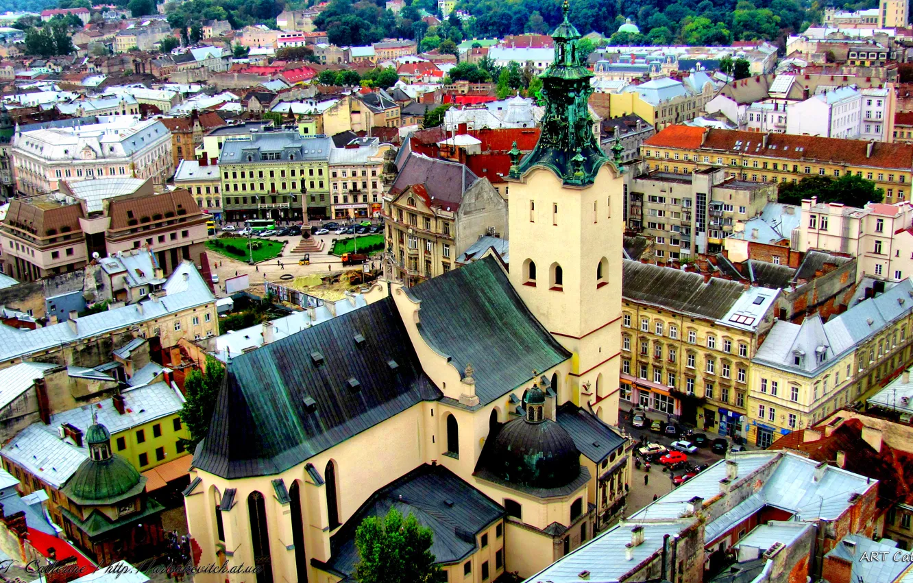 Фото обои город, собор, украина, костел, Кафедральный собор, Львов, святыня, святые места