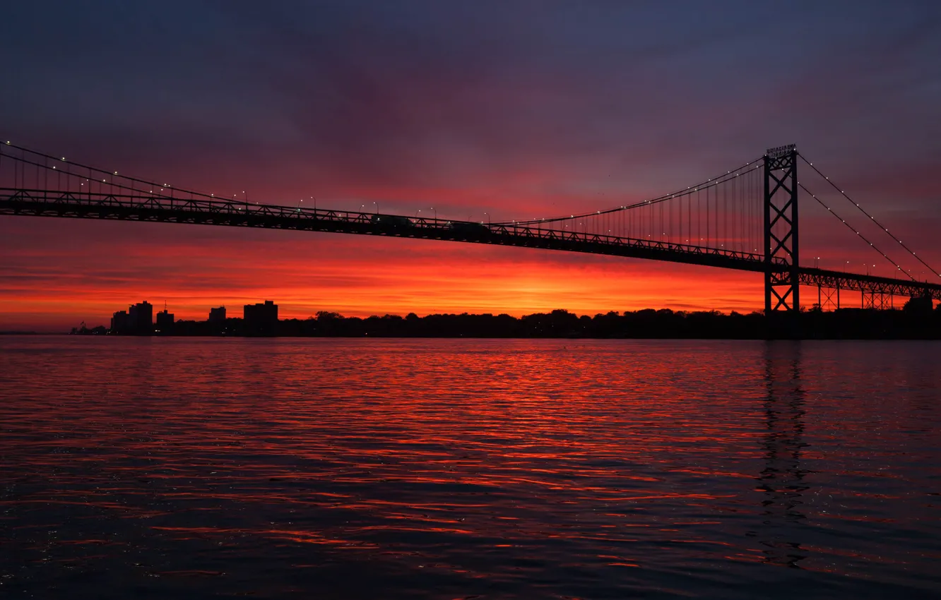 Фото обои закат, мост, вечер