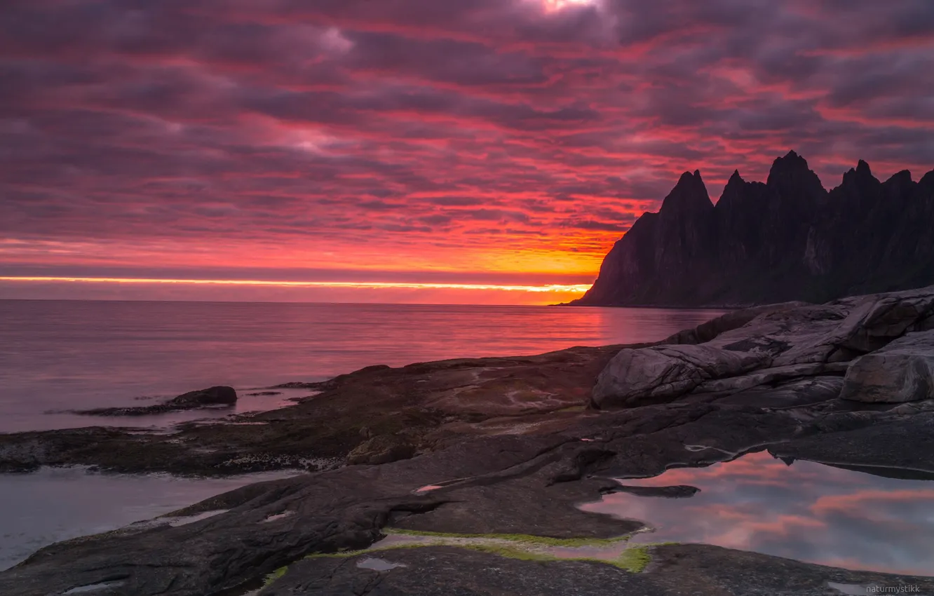 Фото обои rock, sky, ocean, coast, sunset, Europe, clouds, mountain