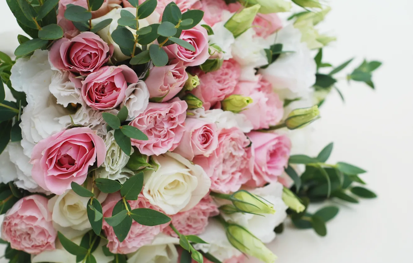 Фото обои цветы, розы, букет, розовые, белые