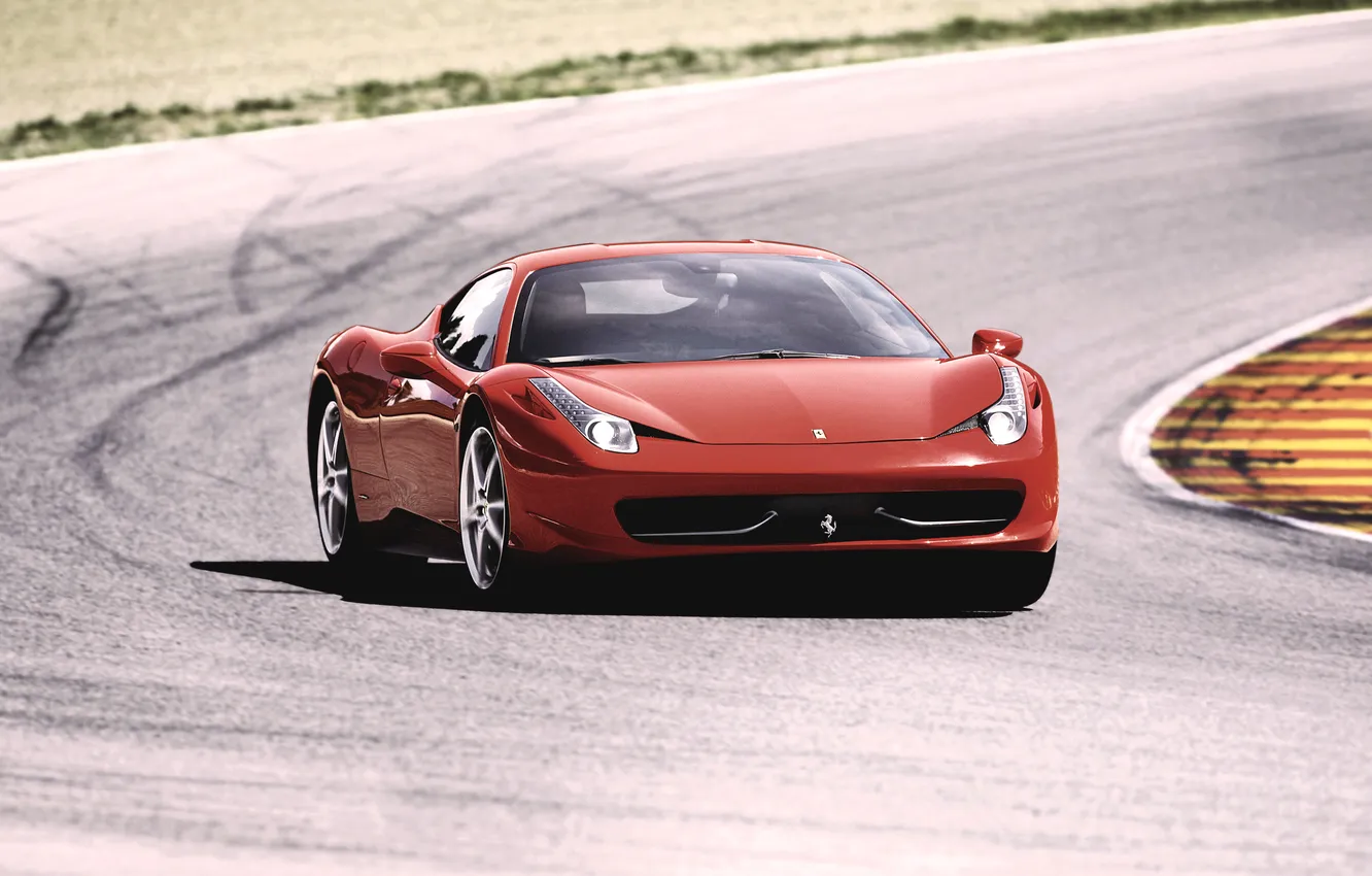 Фото обои Красный, Авто, Феррари, Асфальт, Ferrari, Трасса, 458, Italia