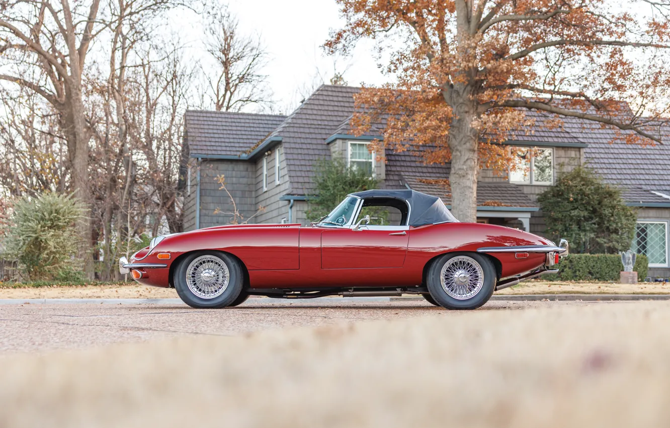 Фото обои Jaguar, E-Type, 1970, Jaguar E-Type, side view