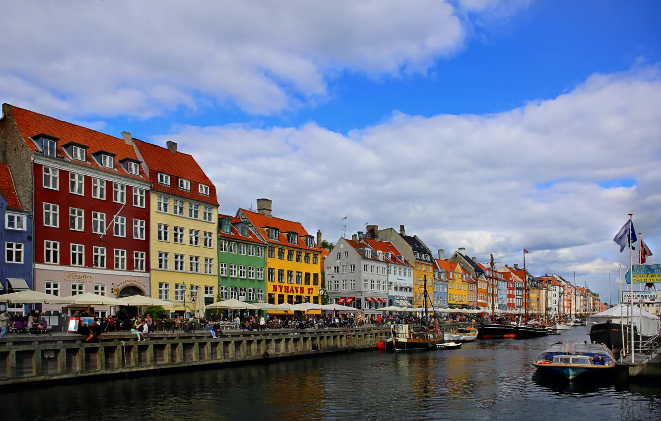 Фото обои дома, Дания, набережная, городской пейзаж, Копенгаген