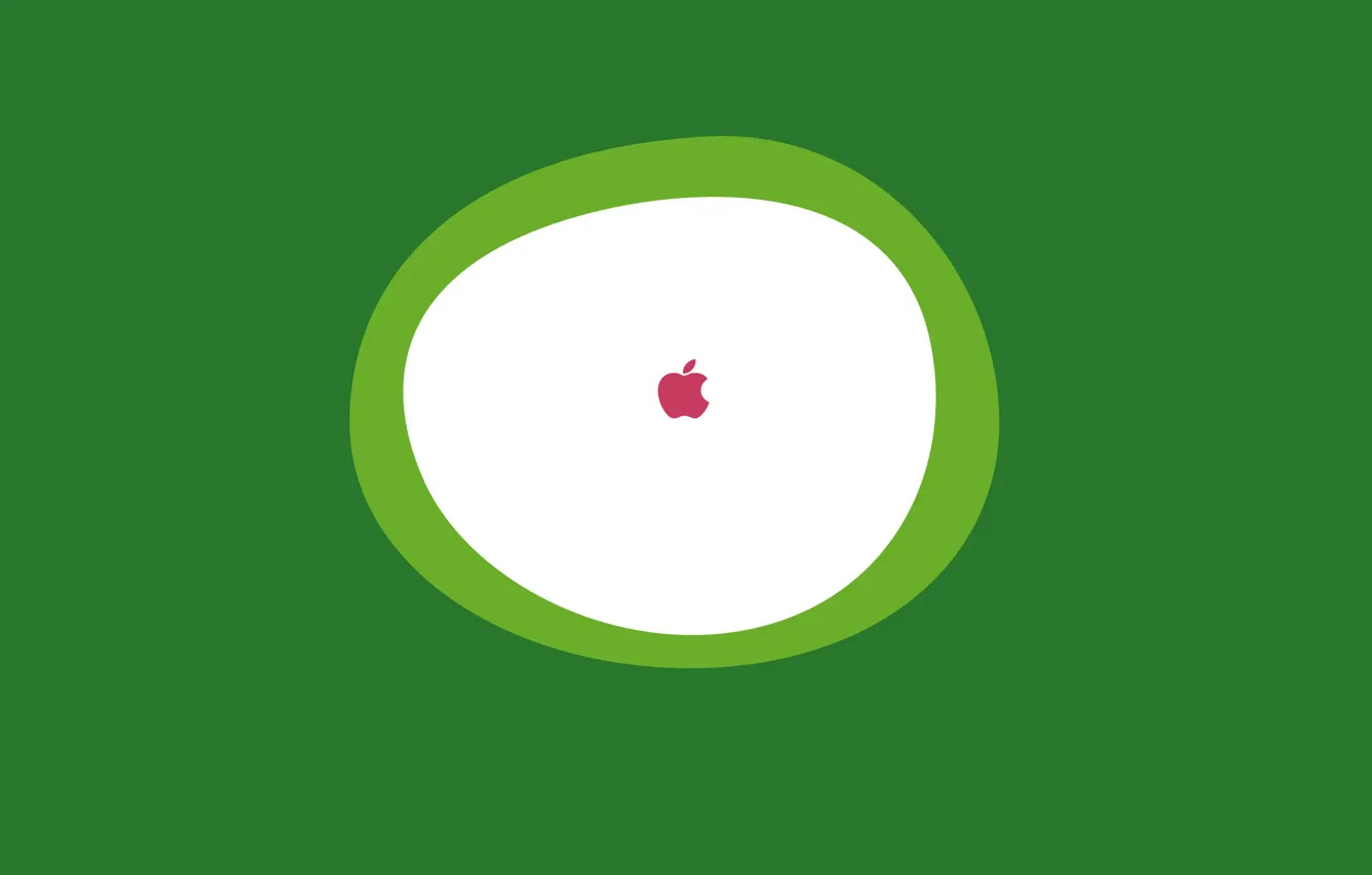 Фото обои белый, зеленый, фон, значок, apple, яблоко, круг, минимализм
