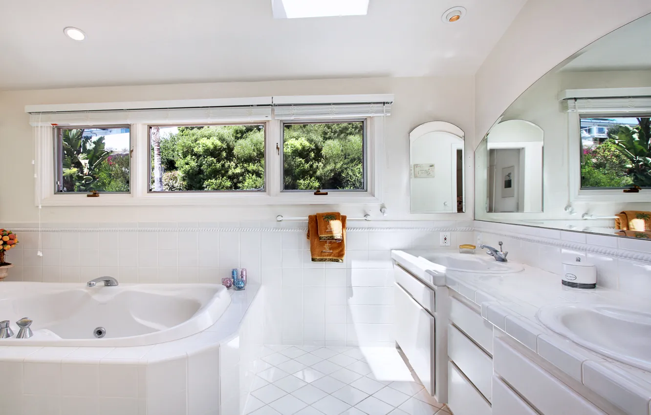 Фото обои полотенце, зеркало, окно, ванна, роскошь, Design, Bathroom
