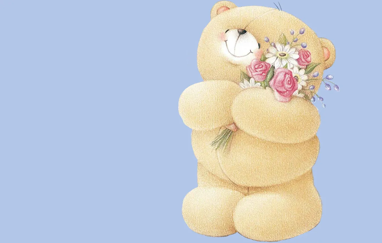 Фото обои цветы, настроение, букет, арт, мишка, детская, Forever Friends Deckchair bear