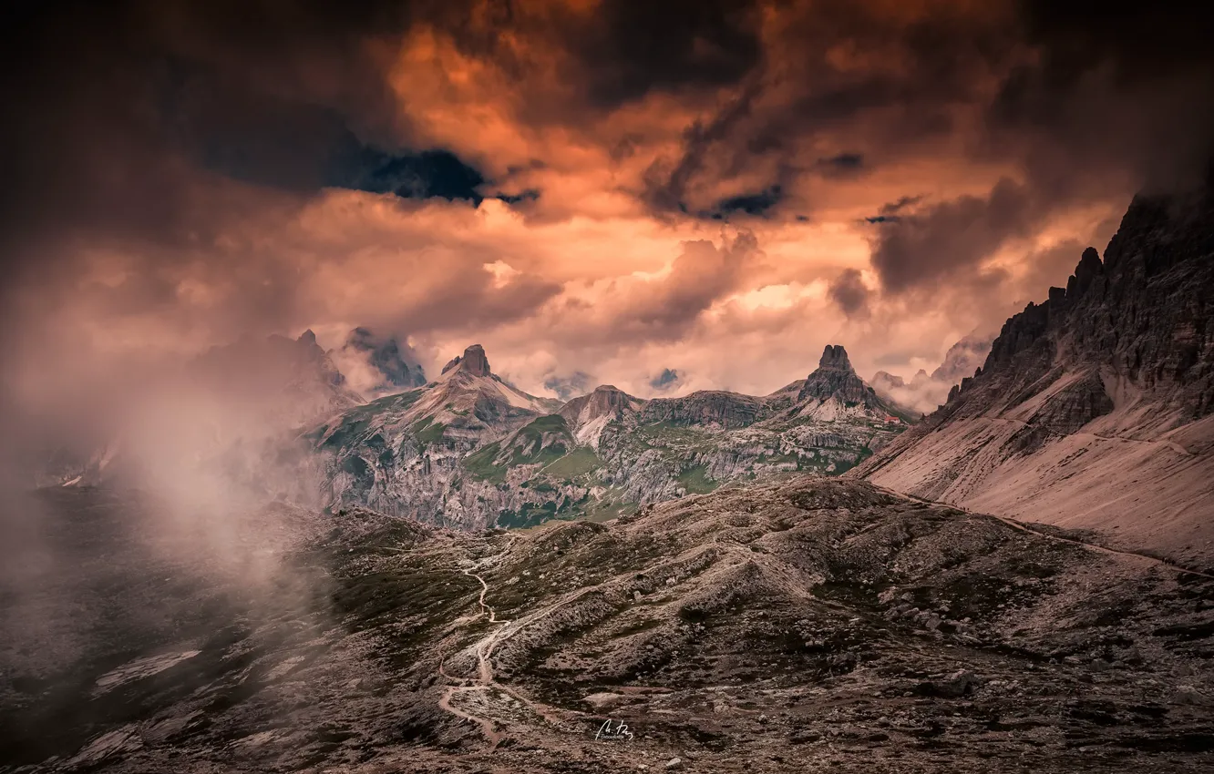 Фото обои закат, горы, природа, облока