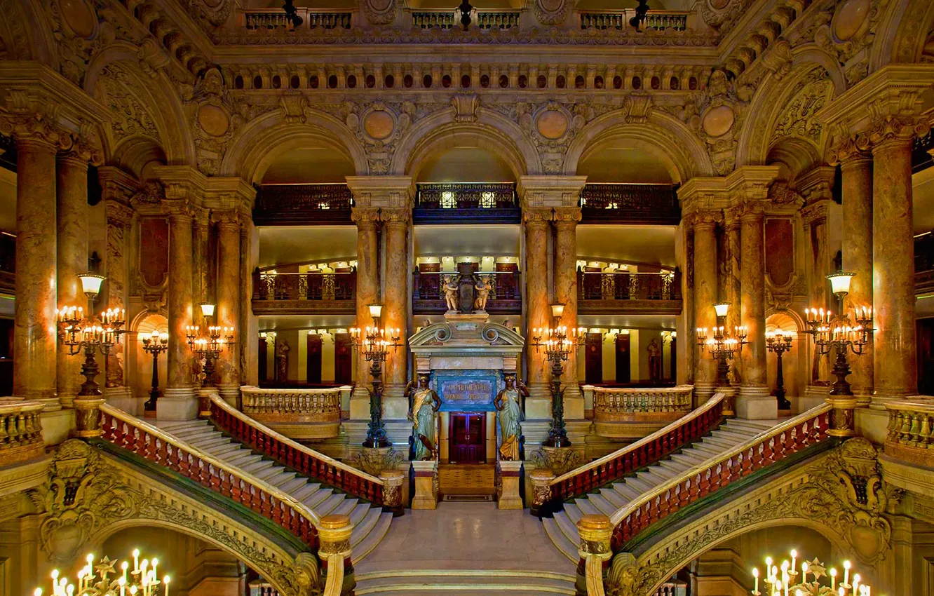 Фото обои Франция, Париж, лестница, ступени, театр, зал, Дворец Гарнье, Гранд-Опера
