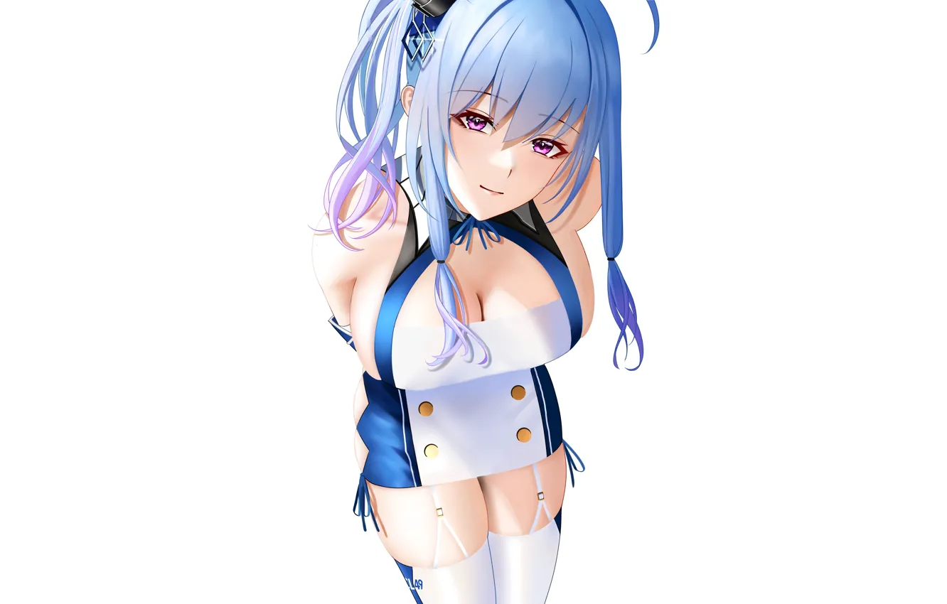 Фото обои girl, sexy, cleavage, thighhighs, long hair, dress, boobs, anime