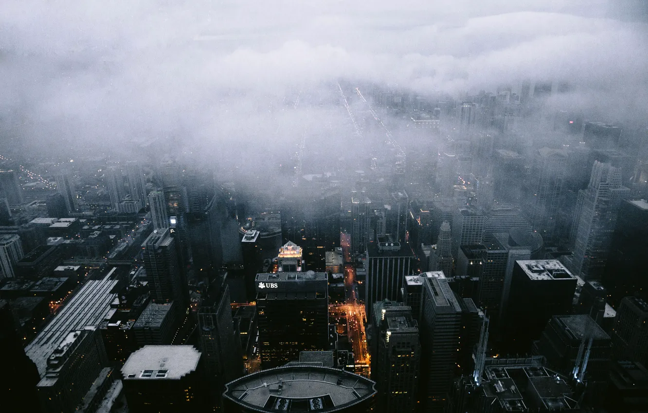 Фото обои City, Clouds, Chicago, Landscape, Fog, Architecture, Scape