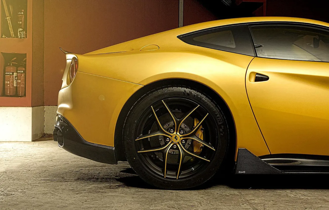 Фото обои ferrari, dmc, f12, berlinetta, yellow gold