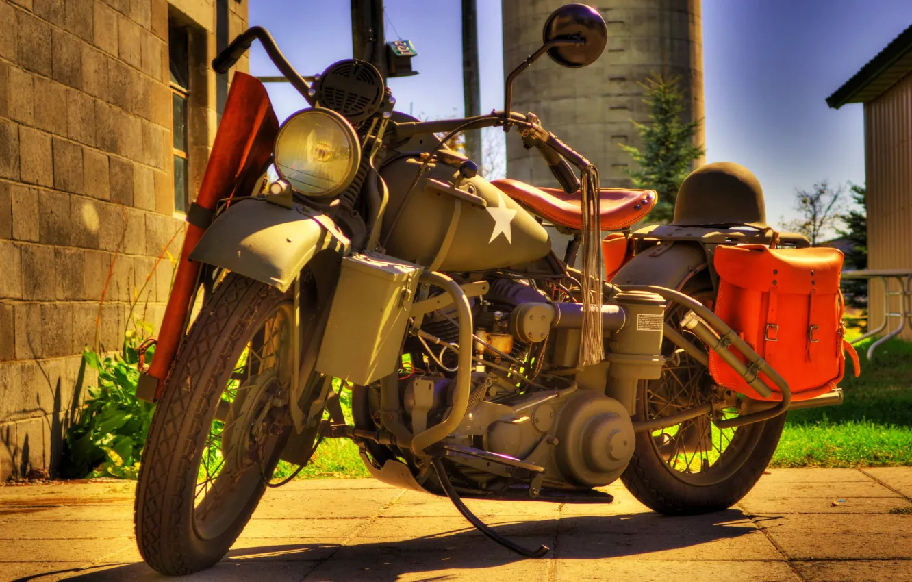 Фото обои модель, HDR, войны, мотоцикл, шлем, военный, Harley-Davidson, мировой