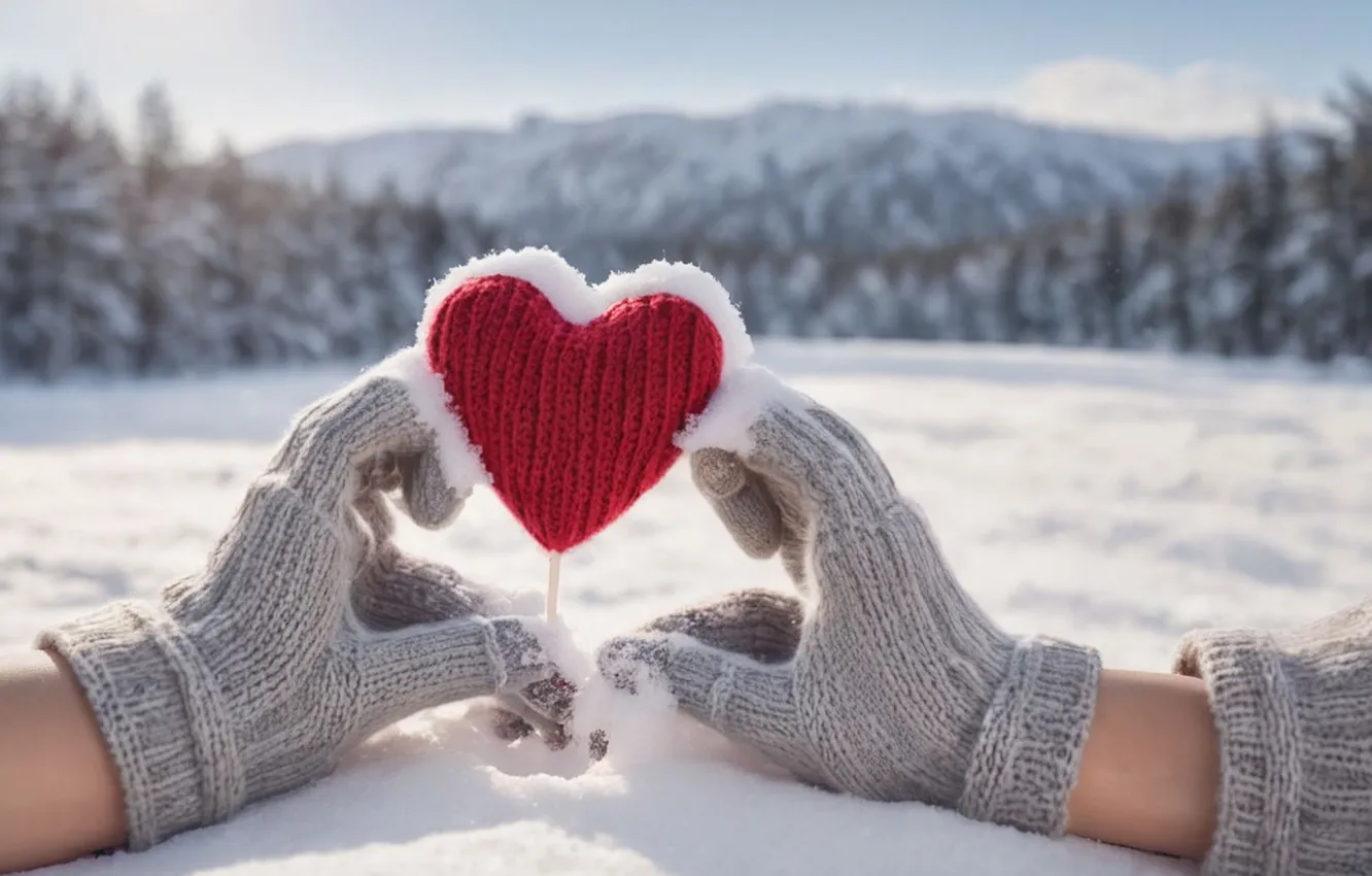 Фото обои зима, снег, любовь, романтика, сердце, руки, love, happy