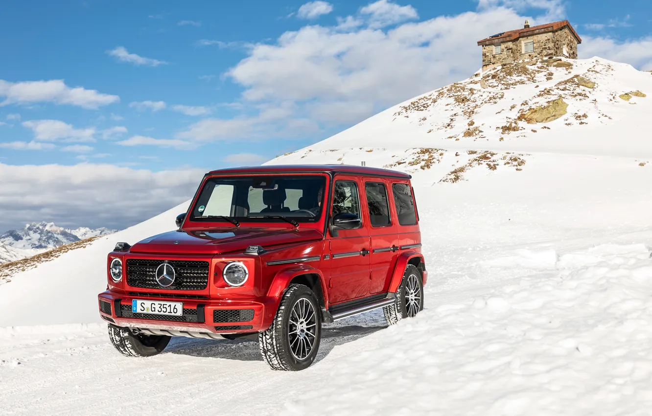 Фото обои зима, авто, снег, Mercedes-Benz, AMG, G-класс, G 350