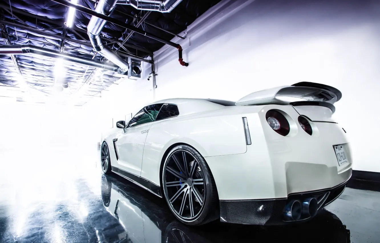 Фото обои GTR, Nissan, Car, White, Sport, Wheels, Rear, Jotech