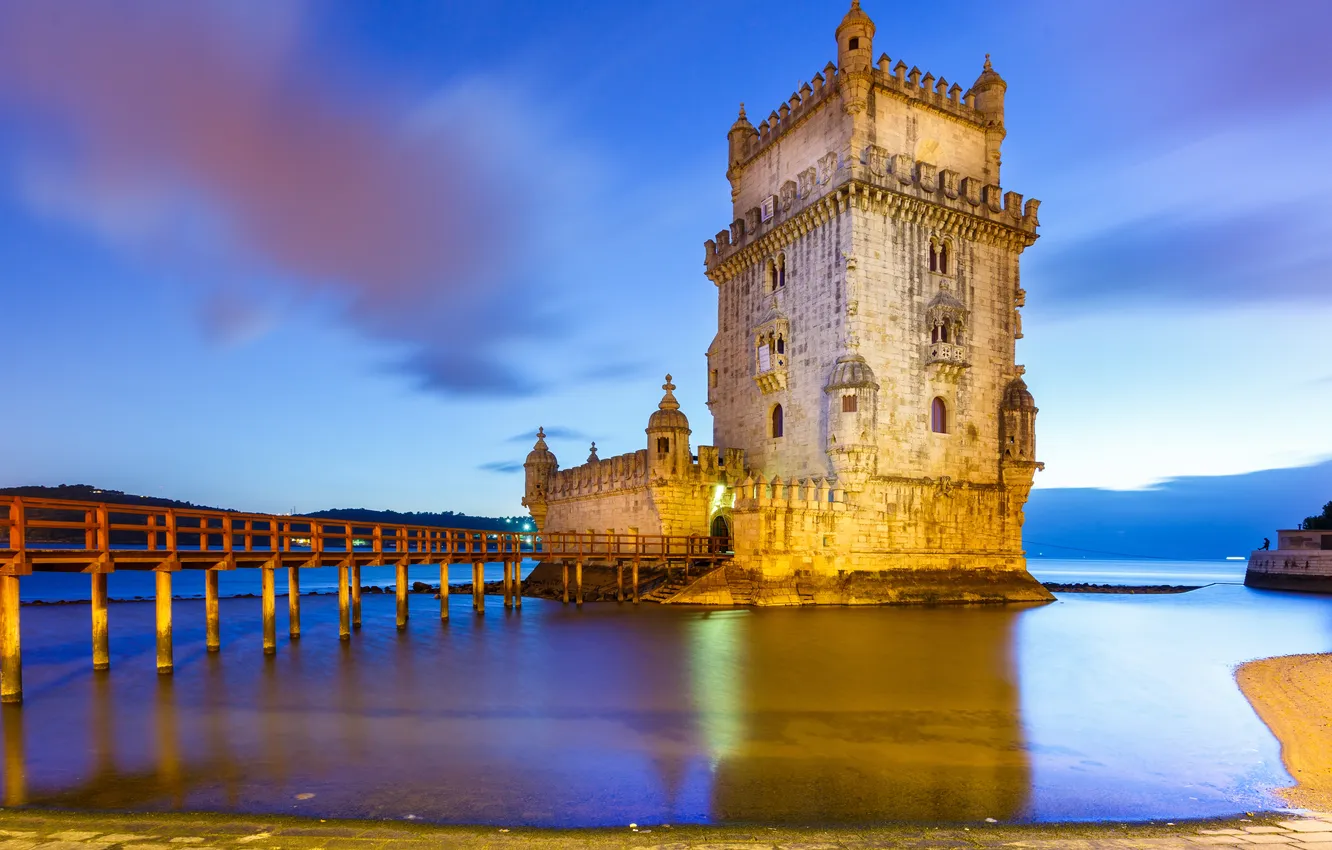 Фото обои море, пейзаж, Португалия, архитектура, Лиссабон, башня Белен