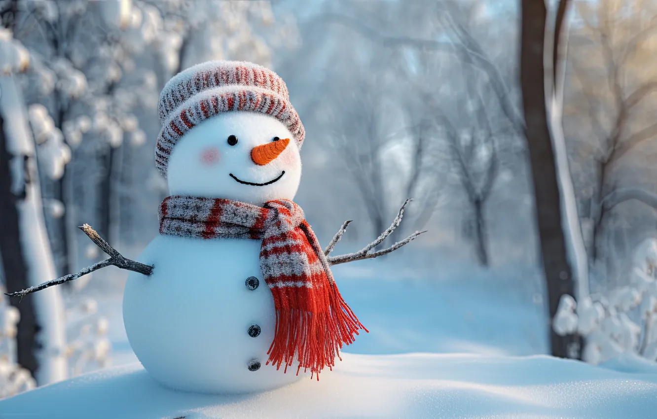Фото обои зима, снег, Рождество, Новый год, снеговик, Christmas, winter, snow