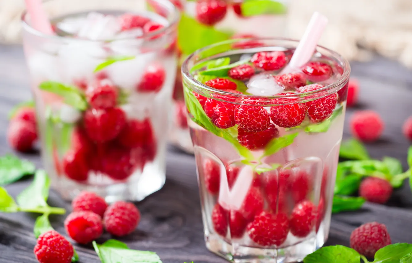 Фото обои лёд, клубника, ice, напиток, drink, raspberry