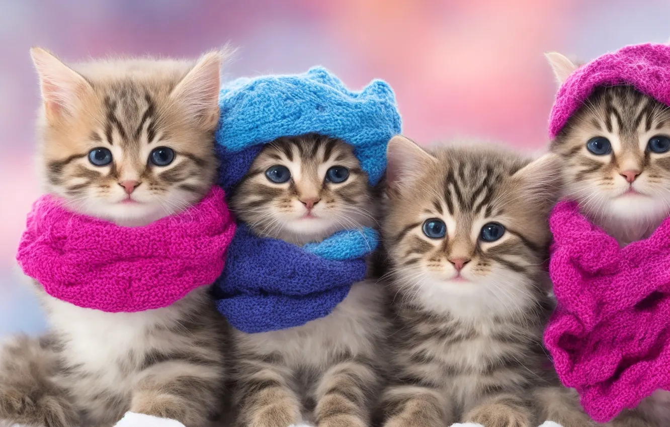 Фото обои зима, кошка, взгляд, снег, кошки, поза, котенок, голубые