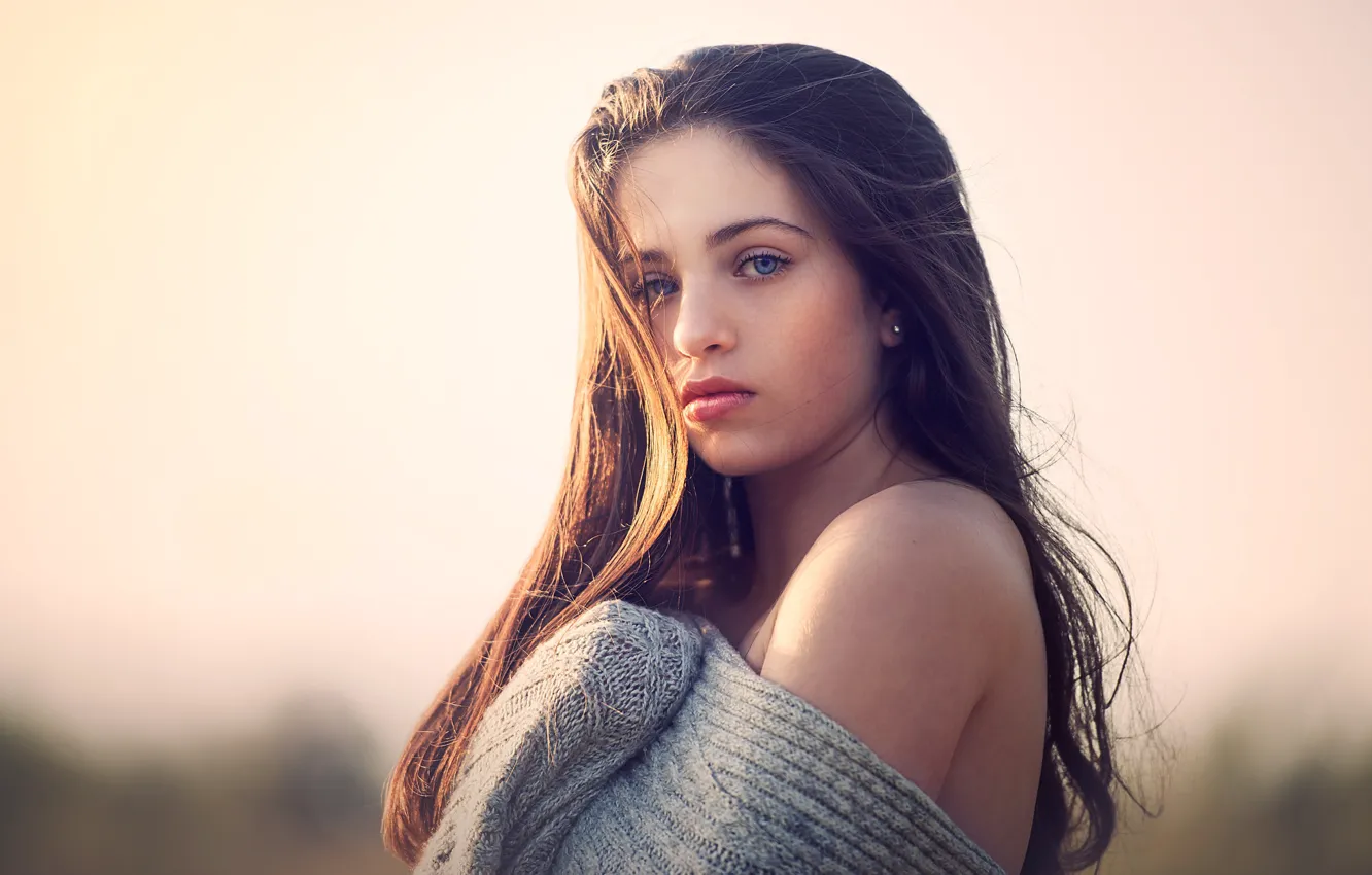 Фото обои девушка, плечо, свитер, The Grey Sweater